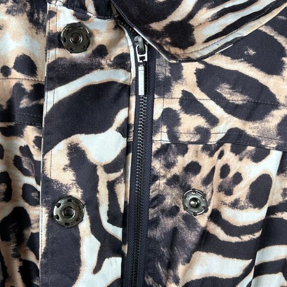 Puli Jacket Size M Black Tan Cinch Waist Zip Snap Animal Print Roll Tab Sleeve - Picture 7 of 13